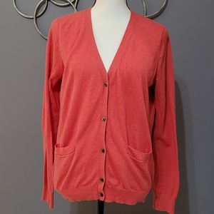 Joe Fresh Coral Long Sleeve V- Neck Cardigan